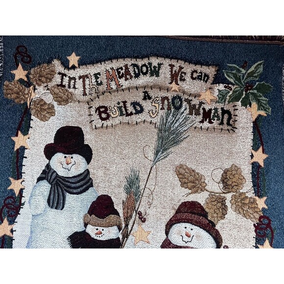 Woven Christmas/Winter Throw Blanket Snowmen By Jamie Carter 50 in x 60 Fringe - Picture 9 of 13